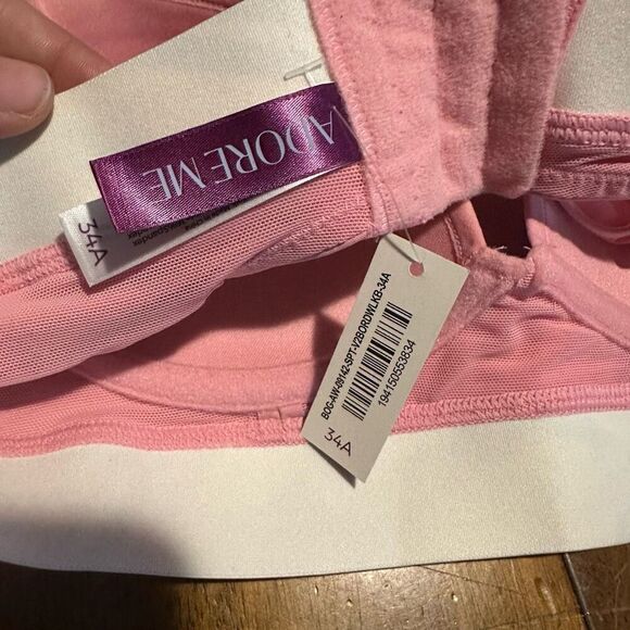 New Adore Me Micah Contour Sport Bra 34 A Pink Mesh Overlay Racer Back Wireless - Picture 5 of 8